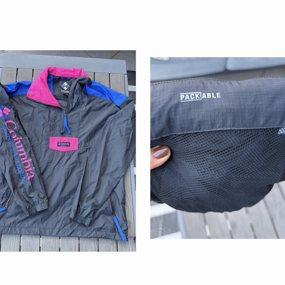 Vintage Columbia Anorak Jacket Mens Small  Blue/Pink Windbreaker Logo Sleeve 90s